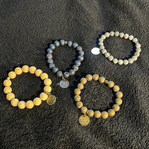Beaded Stone Bracelets – Set of 4 (Natural Tones)